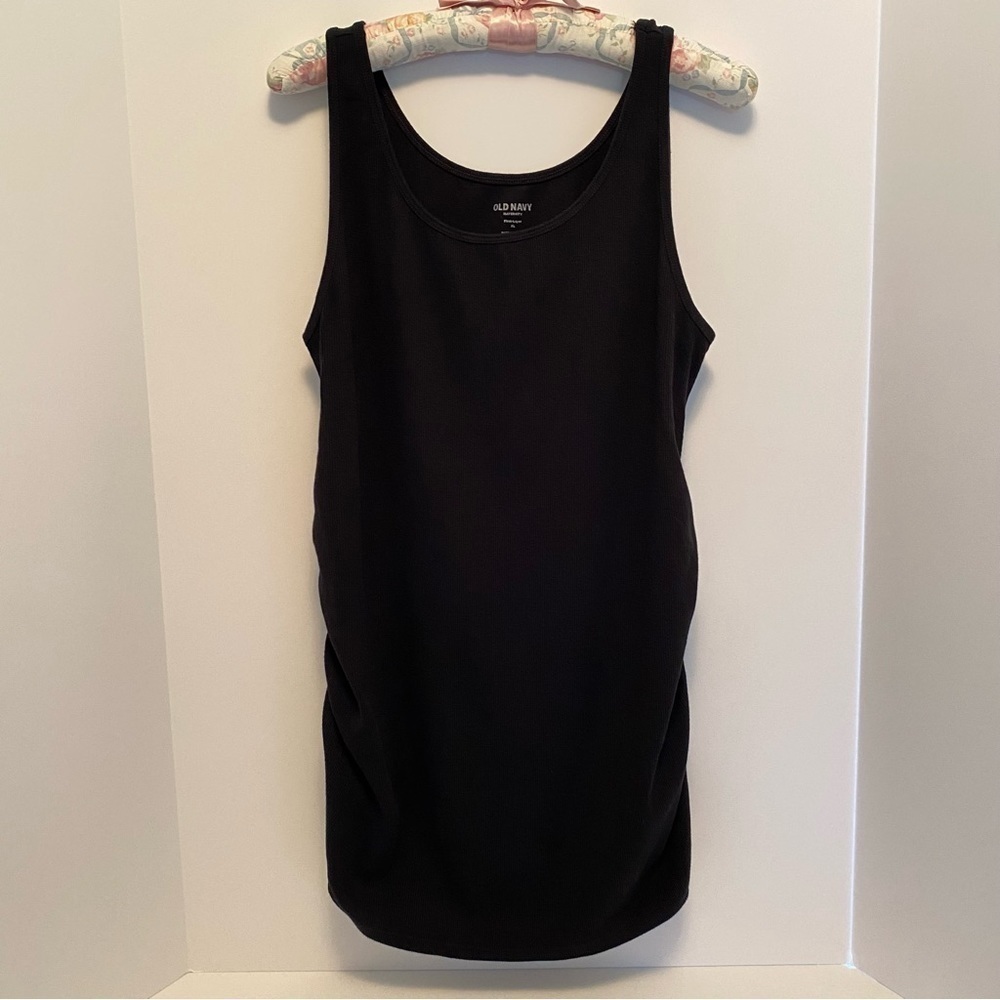 Old Navy Maternity First-Layer Rib-Knit Side-Shirred Black Tank Top Size XL